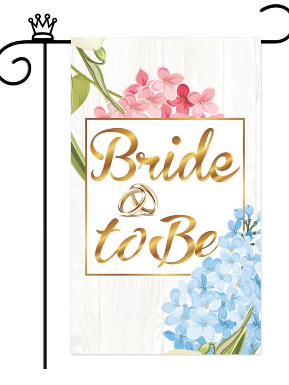 Bride to Be Garden Flag - Gold Script with Pink & Blue Florals